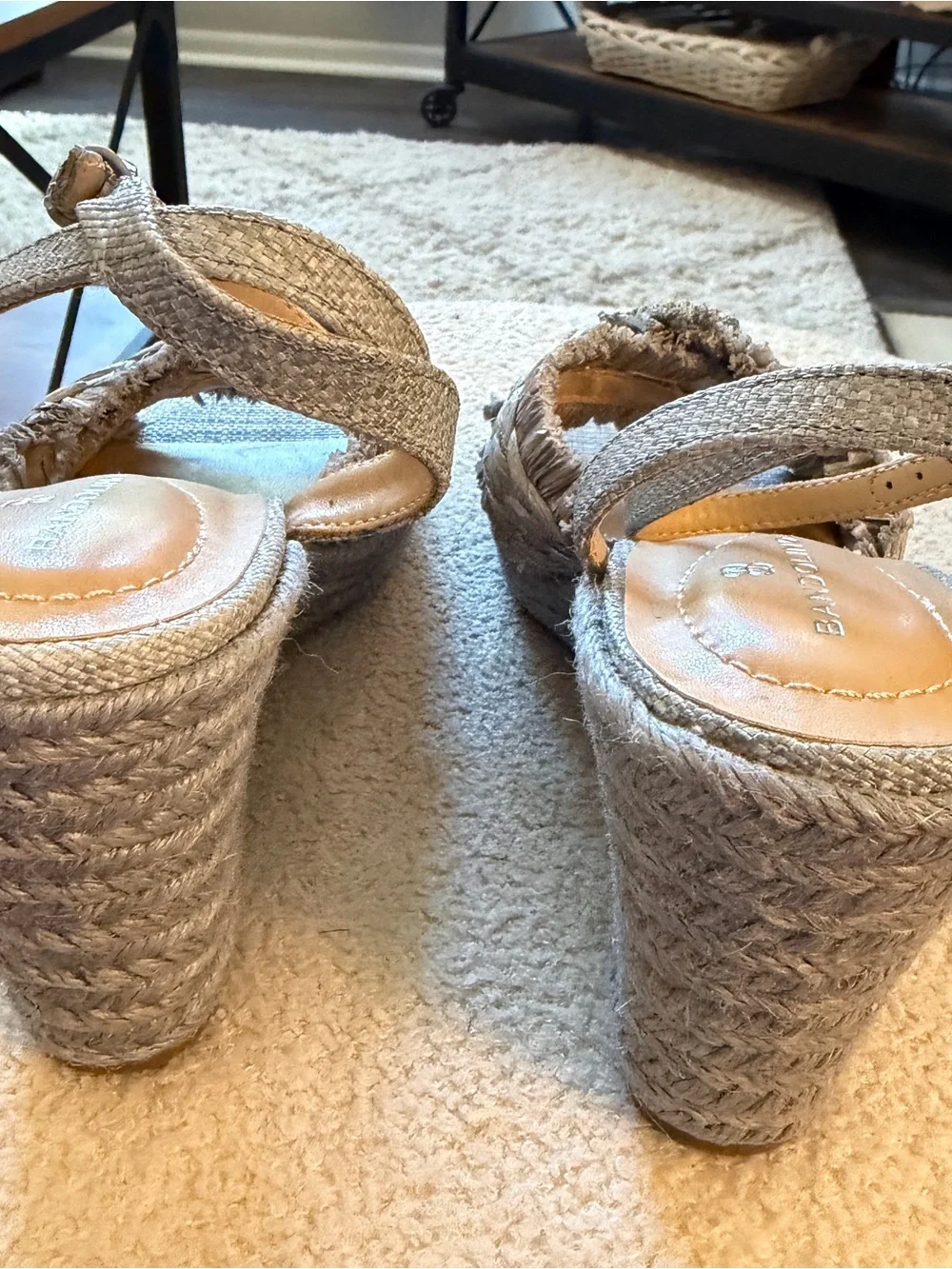 Bandolino Neutral Raffia Flower Strap Sandals